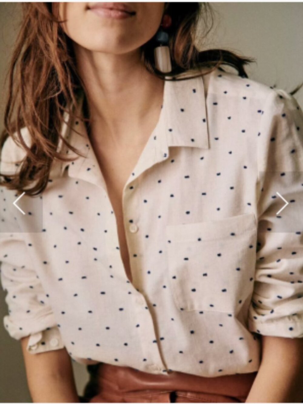 Sezane Plumetis Tomboy, Button Up Shirt, Ecru/Navy, Size 34